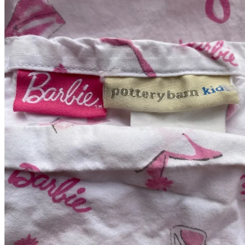 Pottery Barn Kids Barbie Twin Flat Sheet & Pillowcase Lot Pink Coquette Bedding